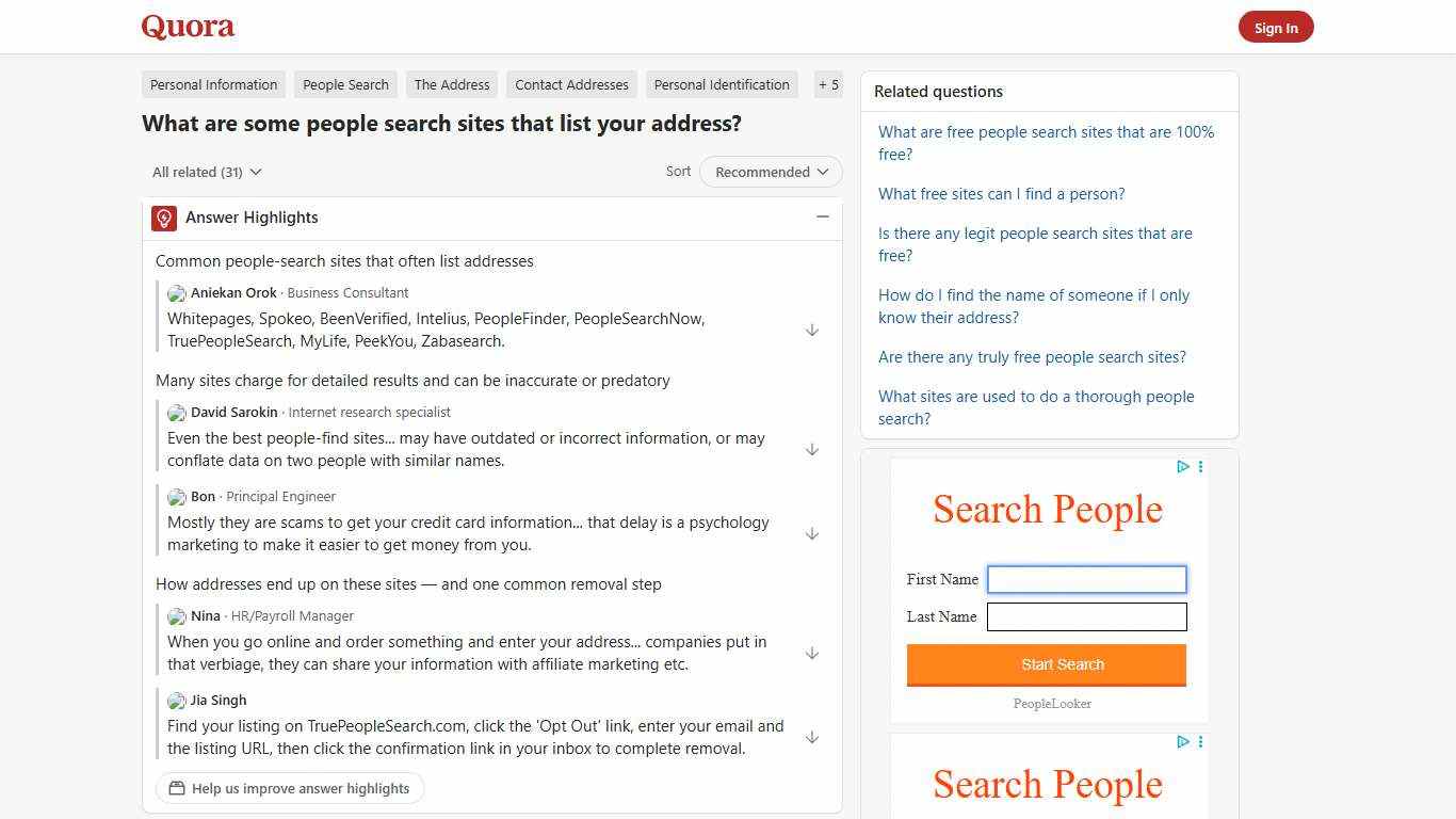 What are some people search sites that list your address? - Quora